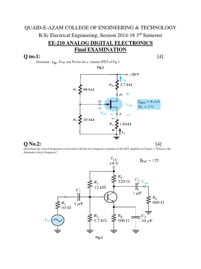 Ee210 Analog Digital Electronics Final Examination Q No.1 PDF