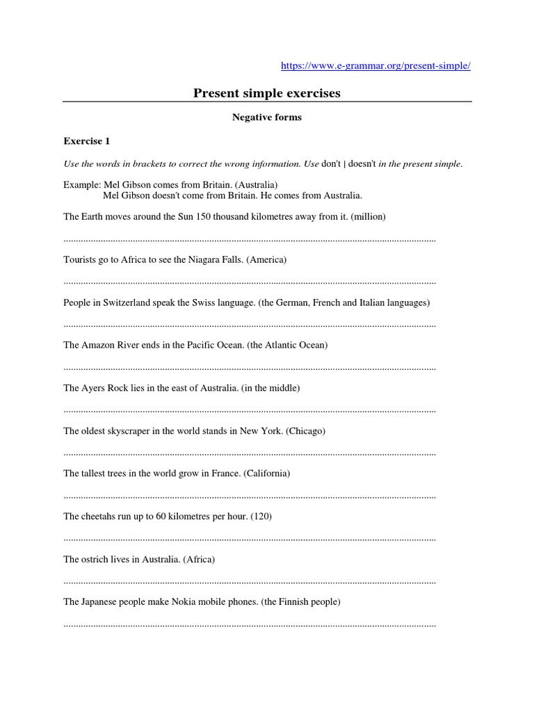 Present Simple Negative Exercises | PDF | Linguistics | Semiotics