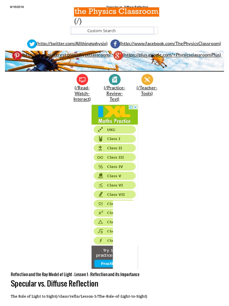Specular Diffusion PDF Reflection (Physics) Mirror