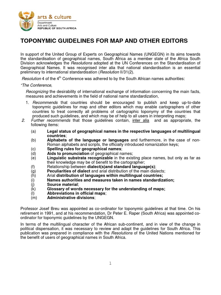 Toponymic Guidelines For Map and Other Editors | PDF | Languages Of ...