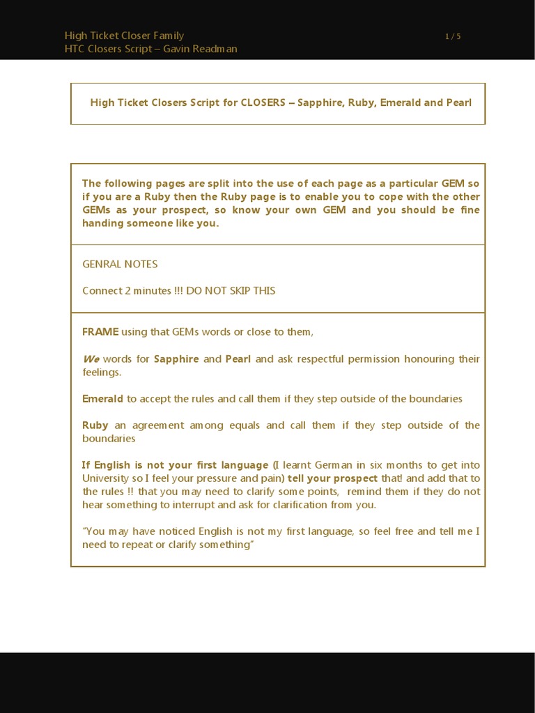 High Ticket Closer Script Guide | PDF | Gemstone