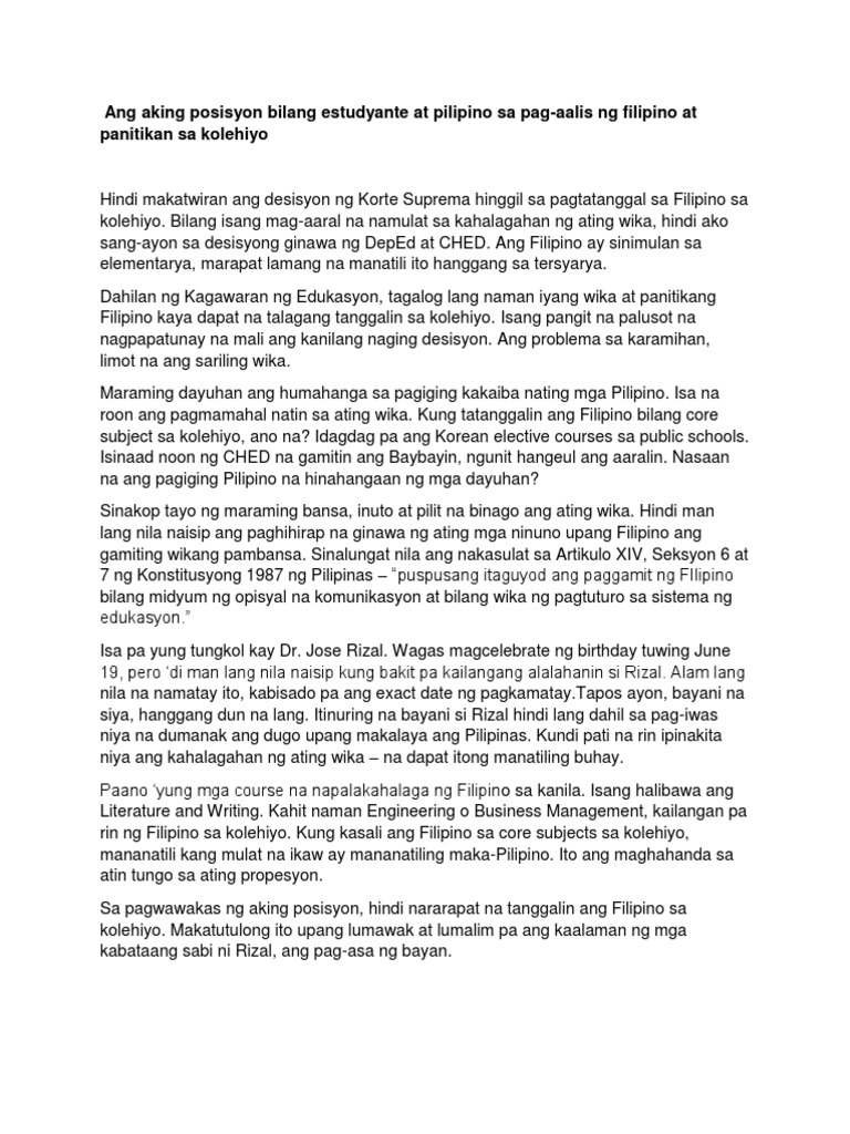 Position Paper - Tanggol Wika | PDF