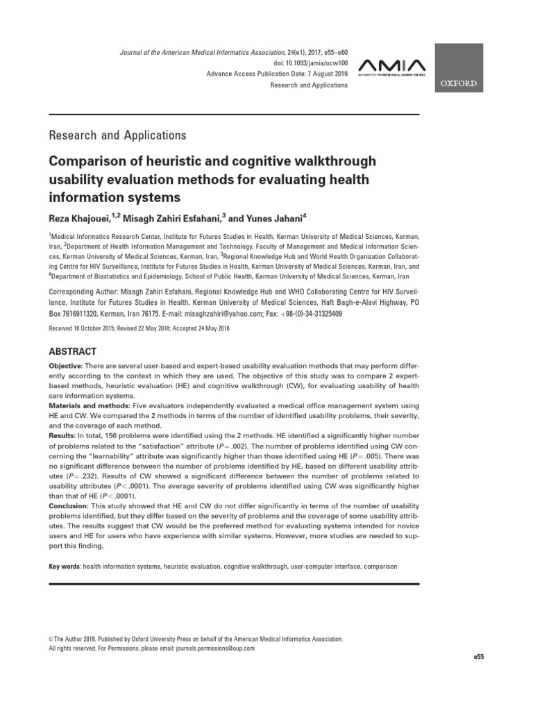 Comparison of Heuristic and Cognitive Walkthrough Usability Evaluation ...