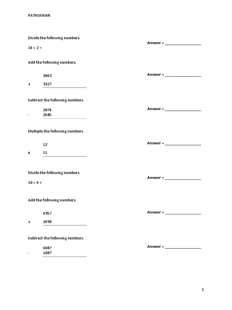 Basic Math Practice Worksheets | PDF