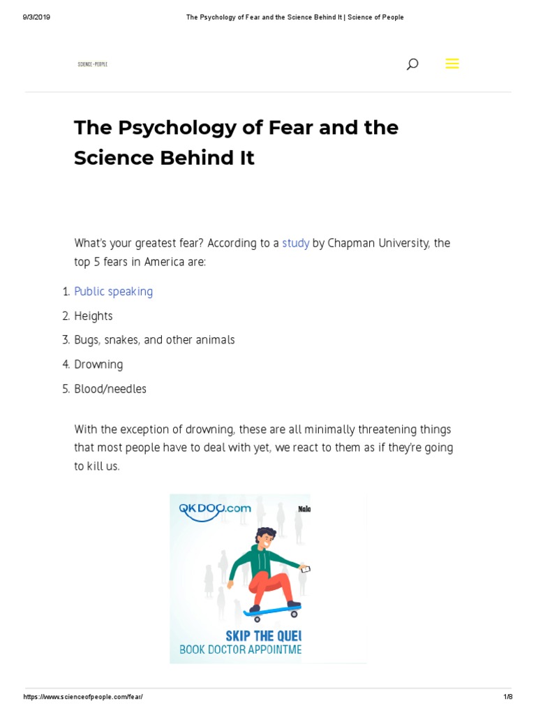 The Psychology of Fear and The Science Behind It: Study | PDF | Fear ...
