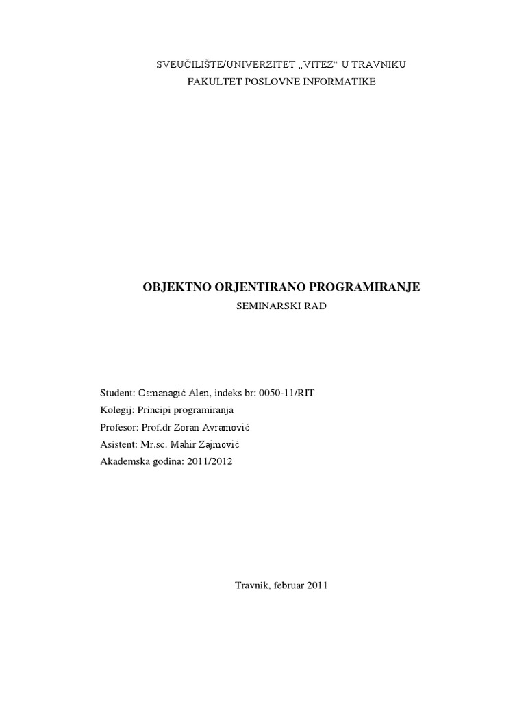 Objektno Programiranje | PDF
