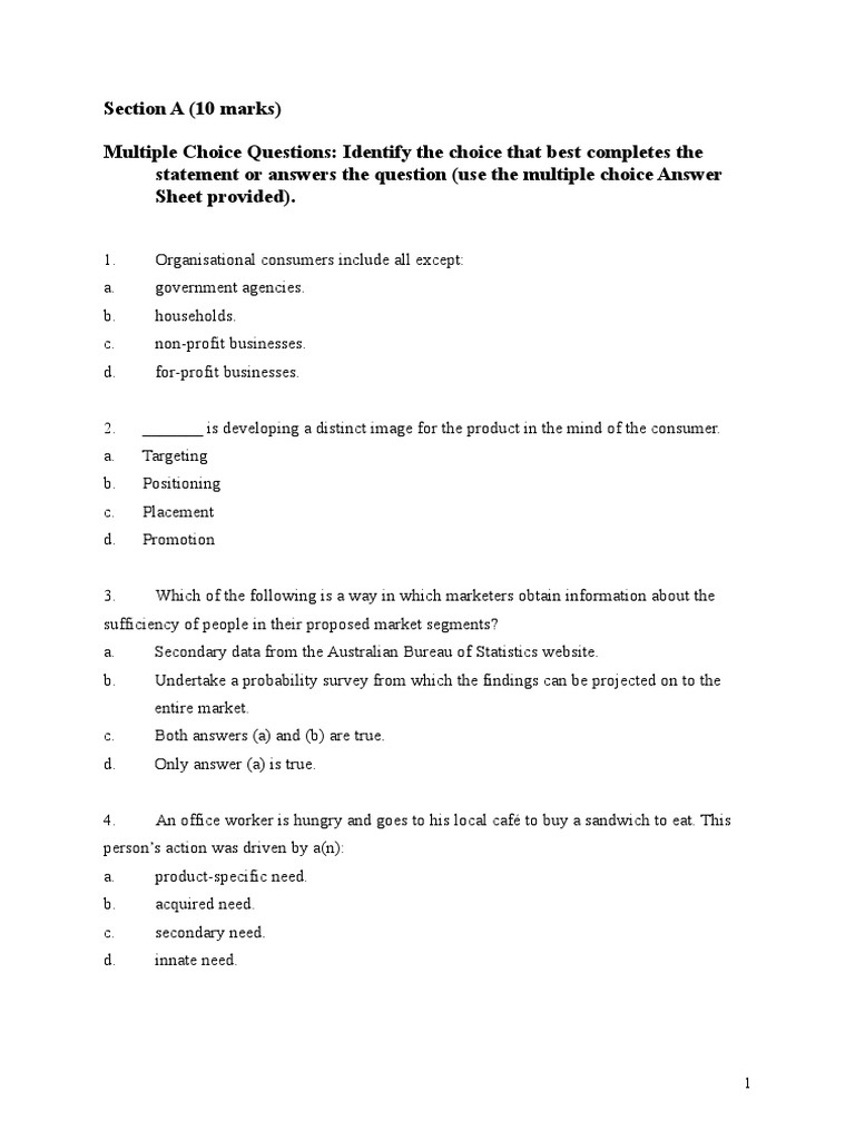 Consumer Behavior Exam Questions | PDF | Perception | Attitude (Psychology)