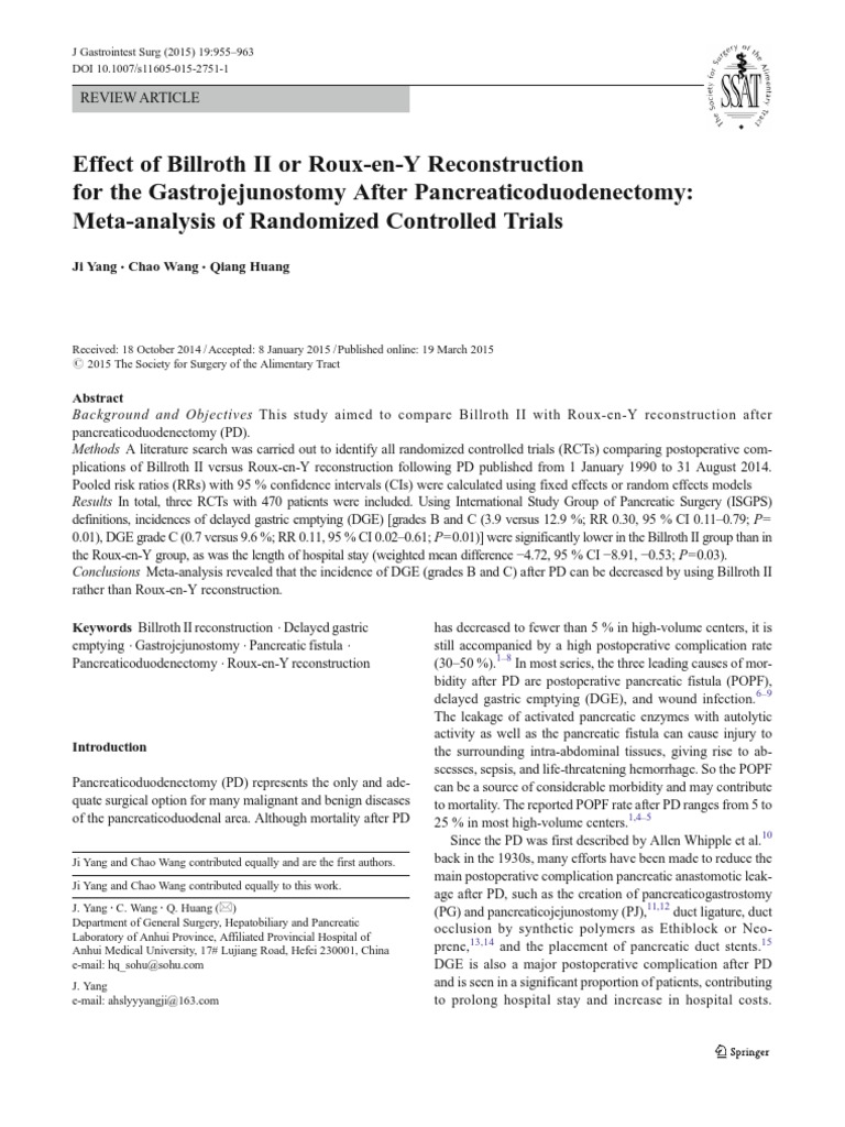 Effect of Billroth II or Roux-En-Y Reconstruction For The ...