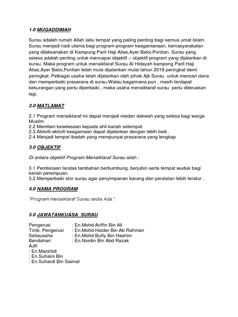 Kertas Cadangan Pembinaan Tandas Surau Pdf