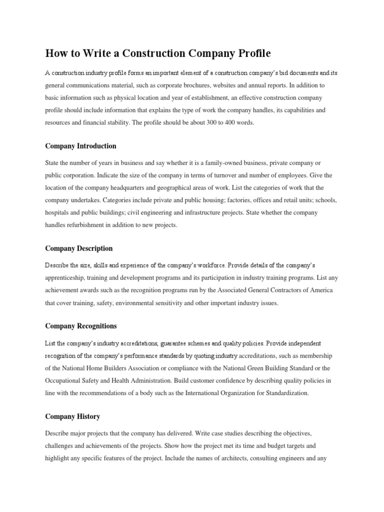 How To Write A Construction Company Profile  PDF  Public Housing