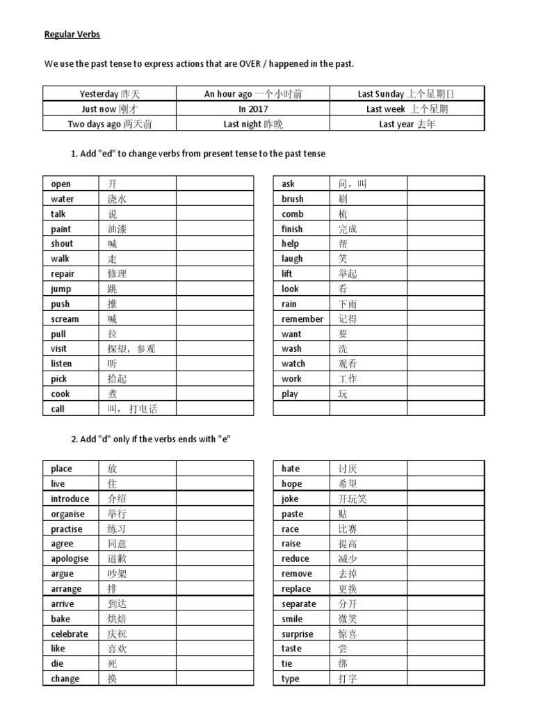 Past Tense - Regular Verbs & Irregular Verbs | PDF
