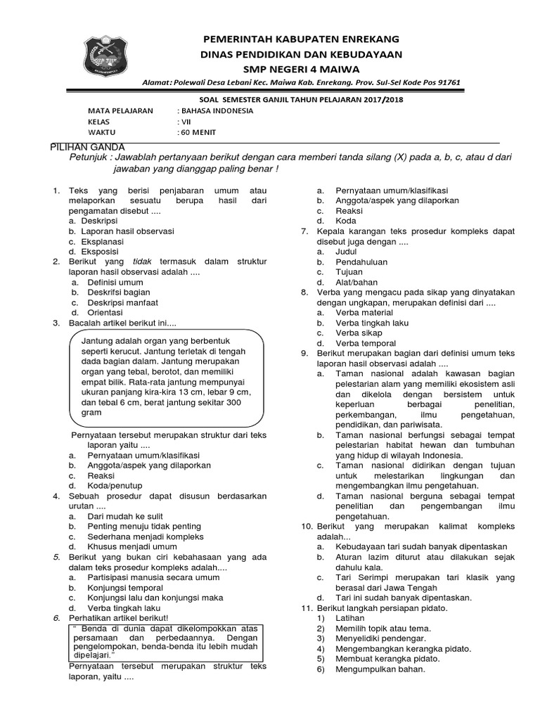 Soal Pg Teks Deskripsi Kelas 7 Rasanya