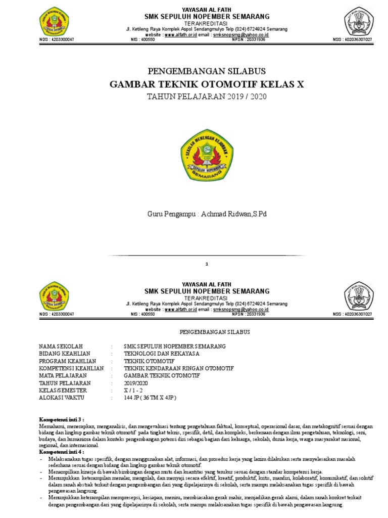 Silabus Gamtek 2019 2020 Smk Snop