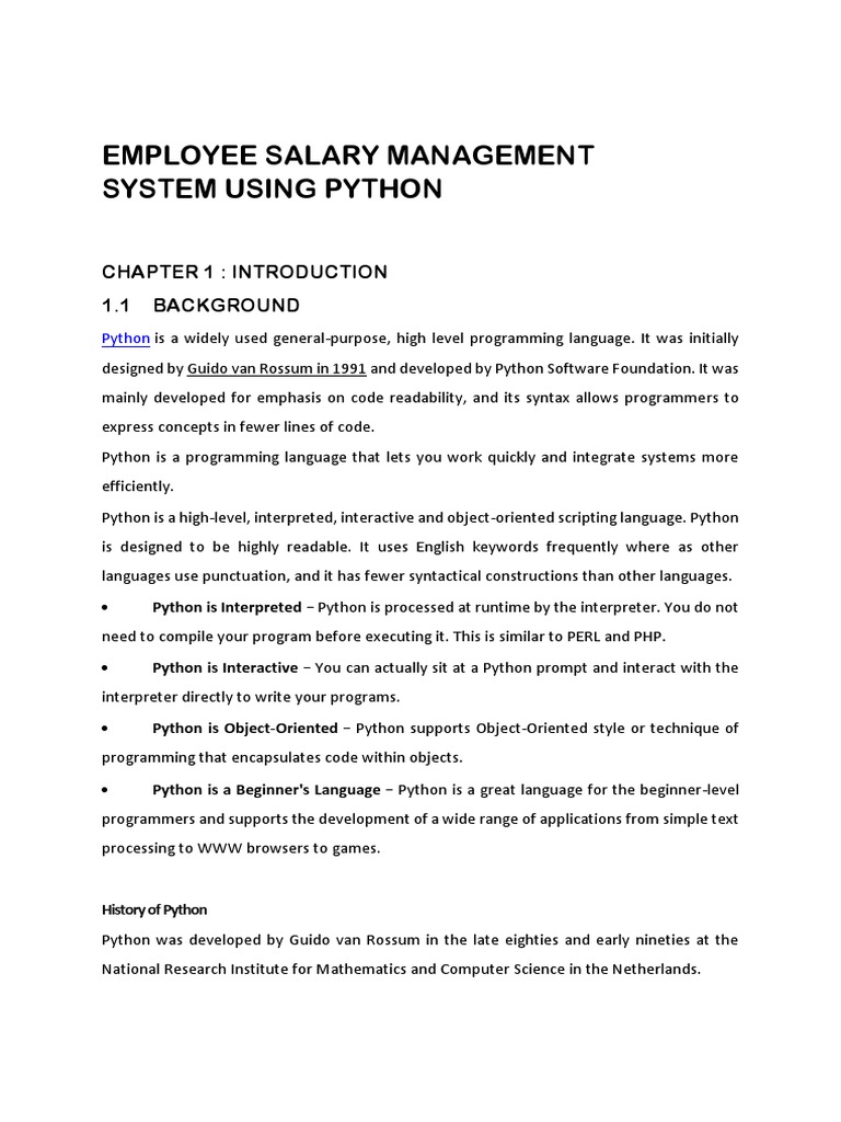 Employee Salary Management System Using Python | PDF | Python ...
