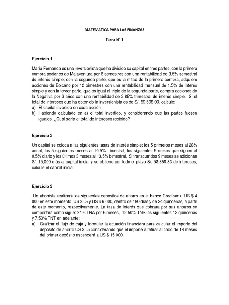 Tarea 1-1 | PDF | Tasas de interés | Dinero