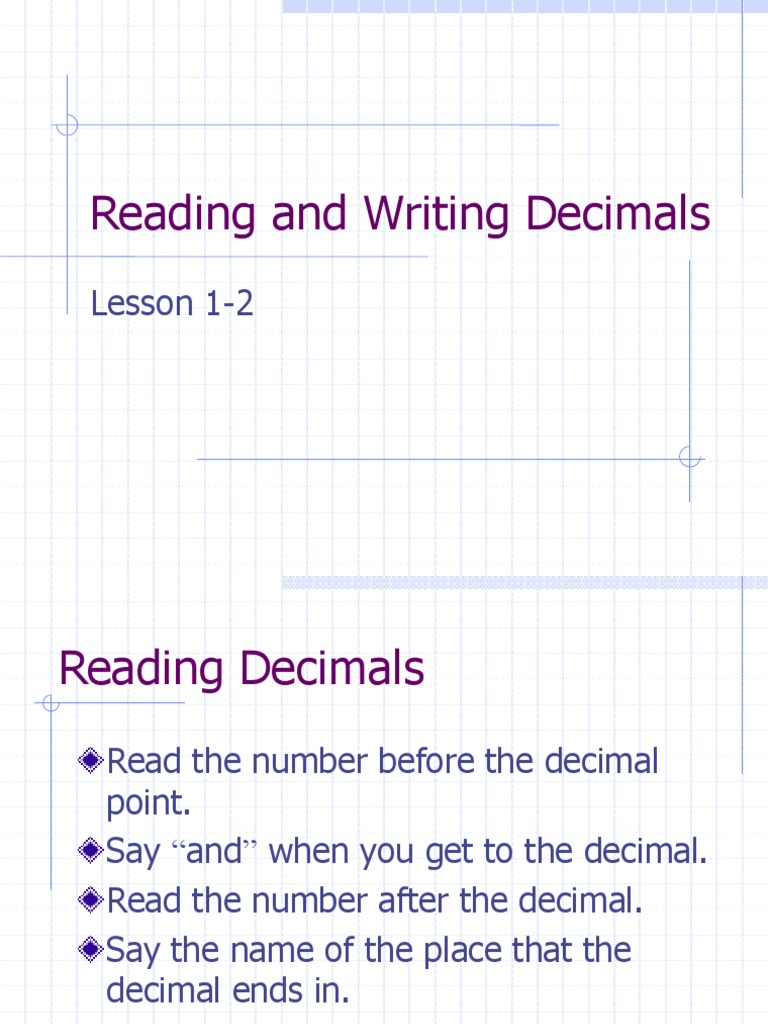 Reading and Writing Decimals Lesson 12 PDF