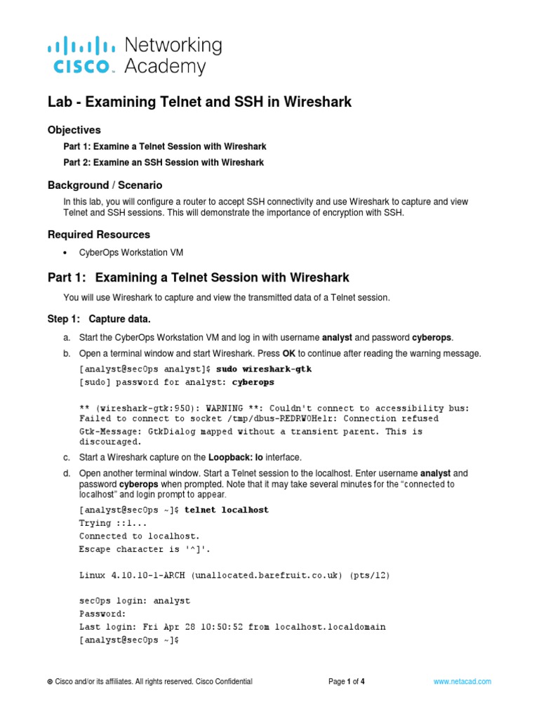Analyzing Telnet and SSH with Wireshark | PDF | Secure Shell ...
