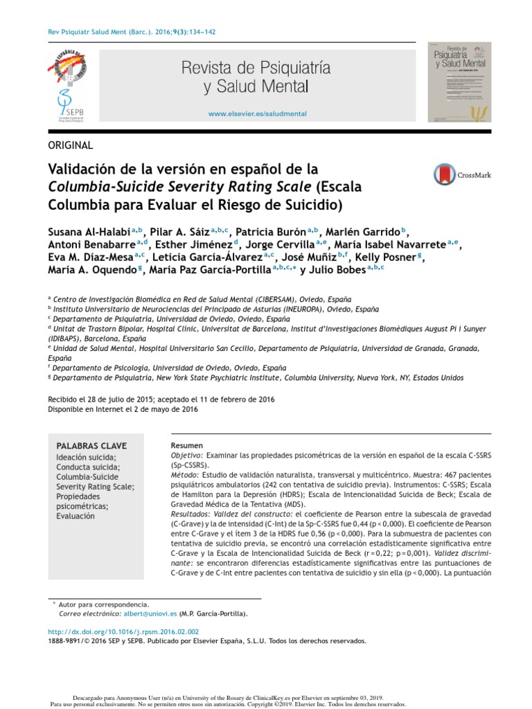 Columbia-Suicide Severity Rating Scale Versión Español | PDF | Suicidio ...