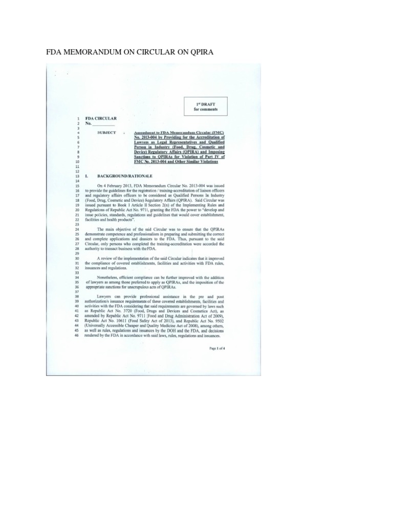 FDA | ON ... QPIRA.docx MEMORANDUM And Food Drug CIRCULAR