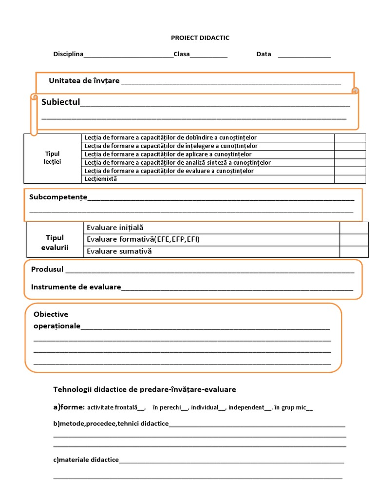 Proiect Didactic Model 1 | PDF