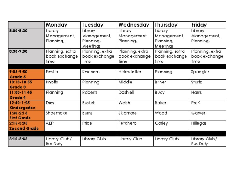 Weekly Library Schedule Overview | PDF