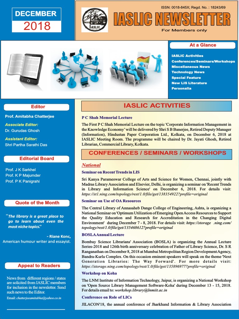 IASLIC Newsletter December 2018 | PDF | Libraries | Information Science