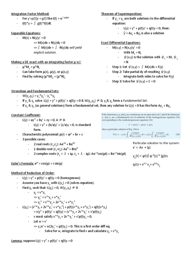 Ode Formula Sheet Analysis Mathematical Concepts