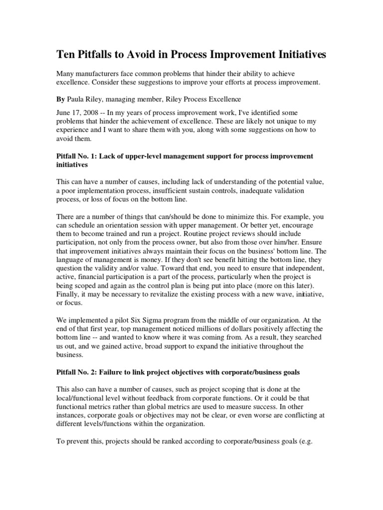 10 Pitfalls in Process Improvement Projects | PDF | Project Management ...