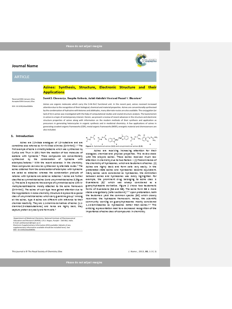Azines: Synthesis, Structure, Electronic Structure and Their ...