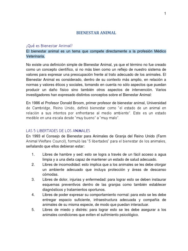 Bienestar Animal y sus 5 Libertades | PDF | Bienestar de los animales ...
