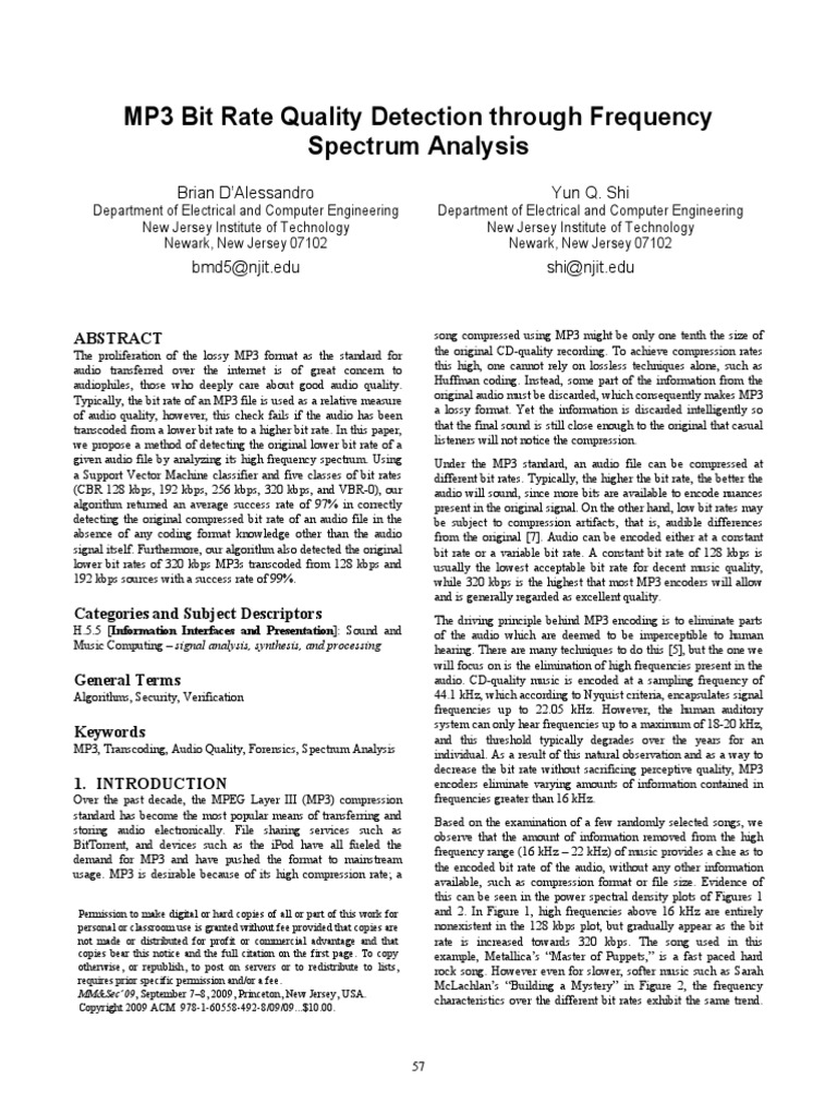 (MP3) Bit Rate Quality Detection Through Frequency Spectrum Analysis