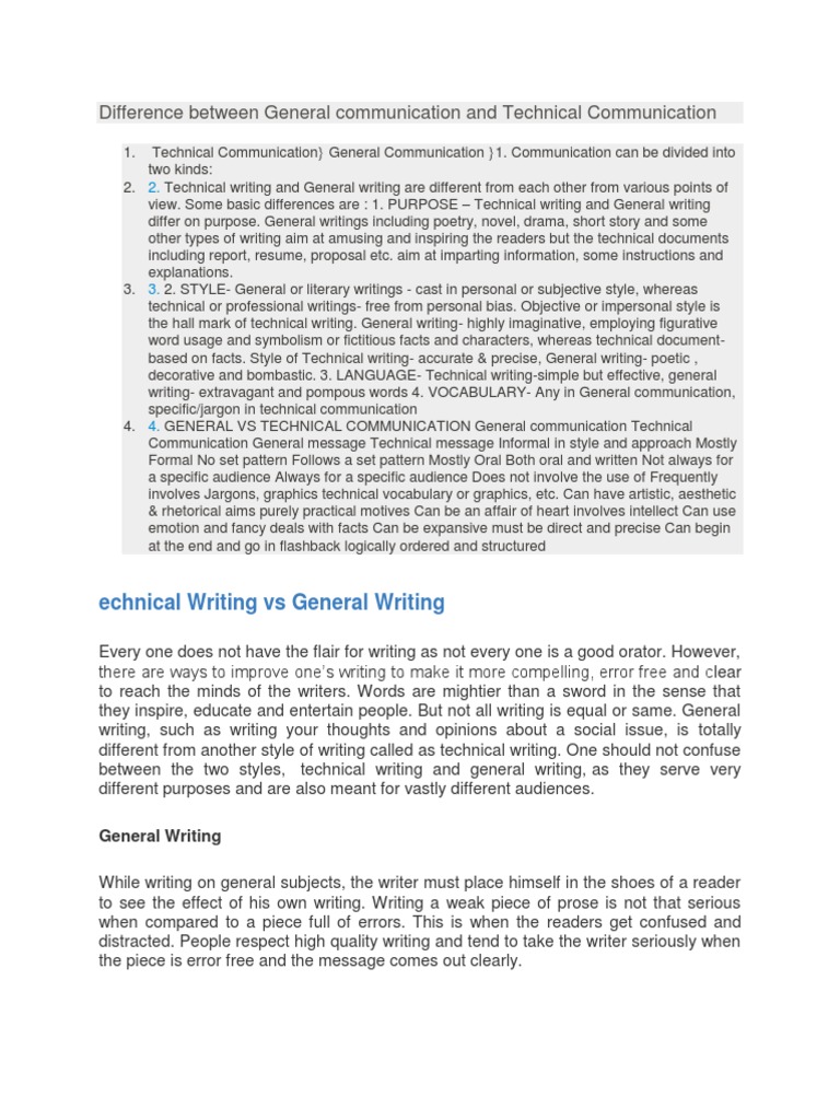Difference Between General Communication and Technical Communication ...