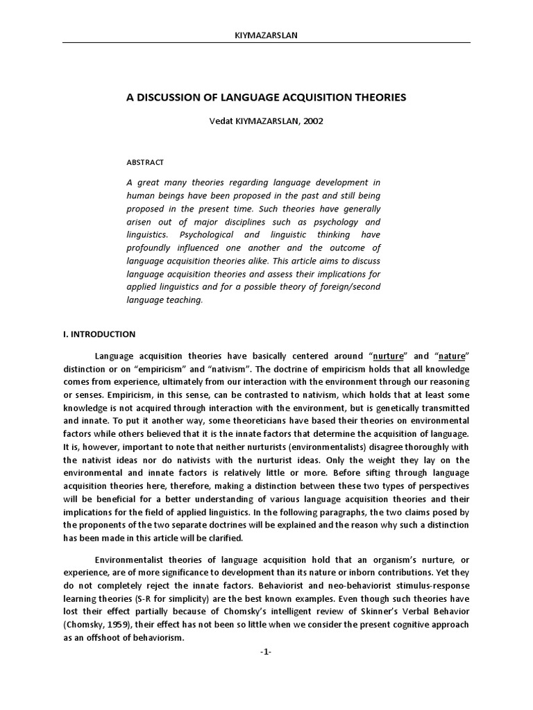 A Discussion of Language Acquisition Theories | PDF | Second Language ...