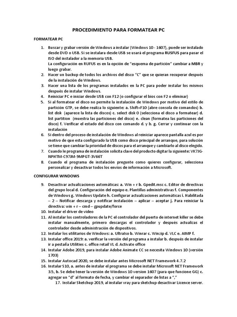 Guía para Formatear PC con Windows 10 | PDF | Microsoft Windows ...