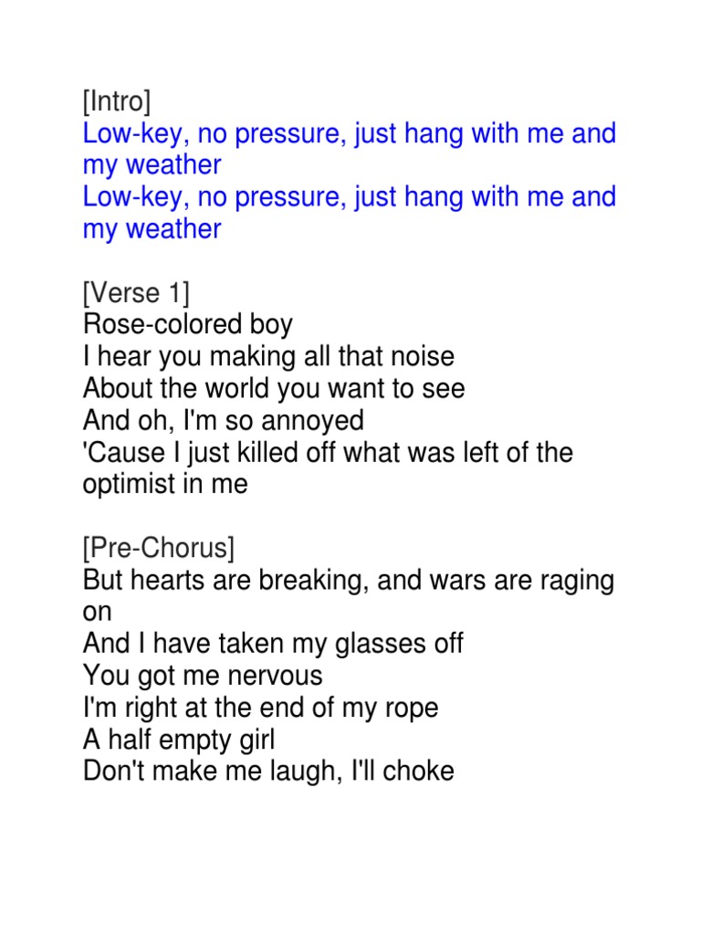 Rose Colored Boy Lyrics PDF Song Structure Recorded Music