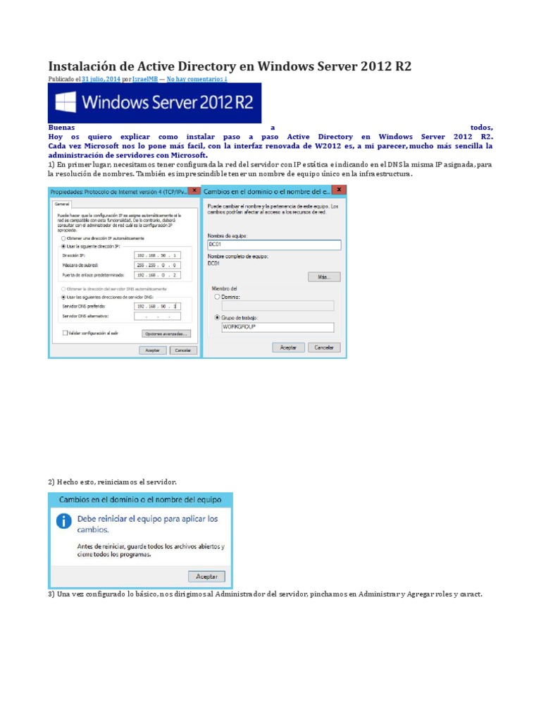 Instalación de Active Directory en Windows Server 2012 R2 | PDF ...
