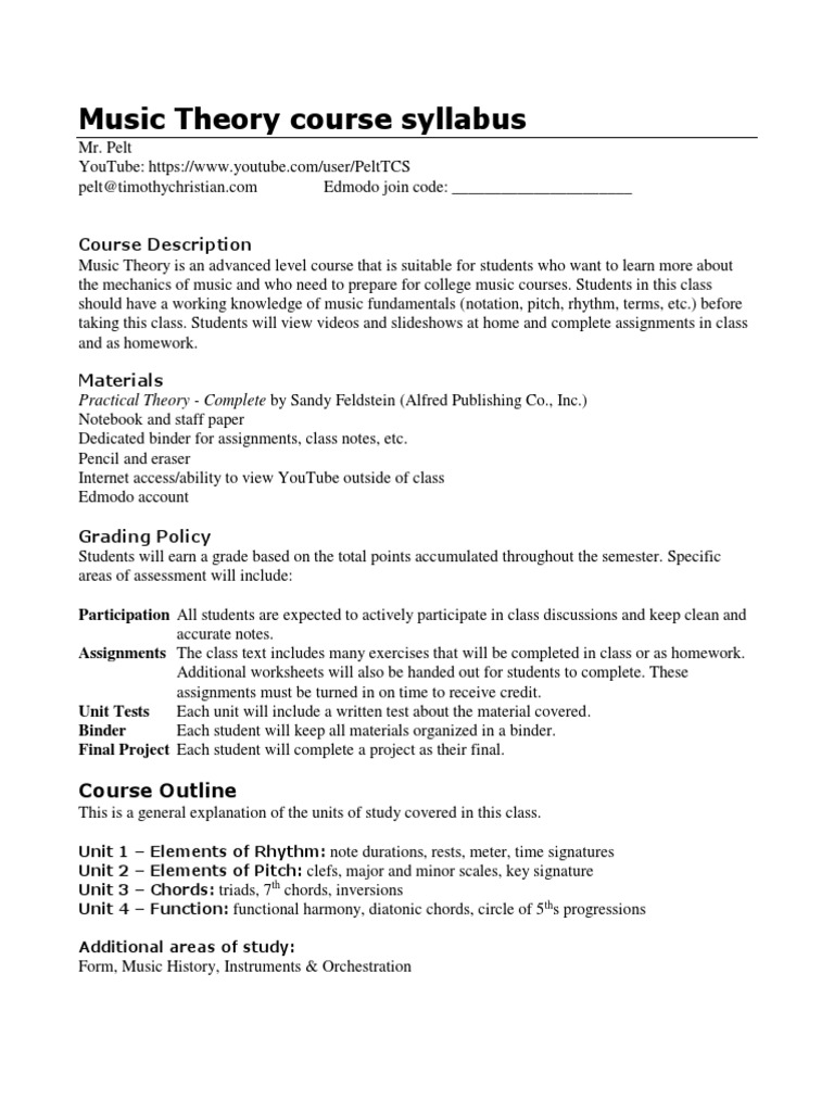 Music Theory Course Syllabus Practical Theory Complete by Sandy