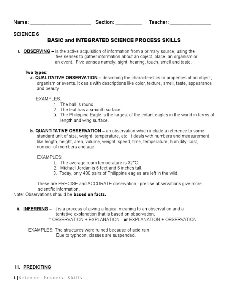 Science Process Skills Overview | PDF | Experiment | Hypothesis