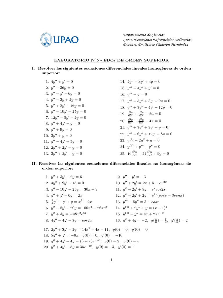 Lab Semana 5 Pdf Pdf Ecuaciones Diferenciales Ecuaciones
