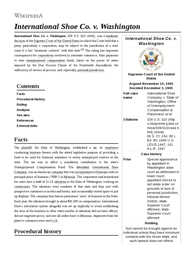 International Shoe Co. v. Washington PDF International Shoe Co. V