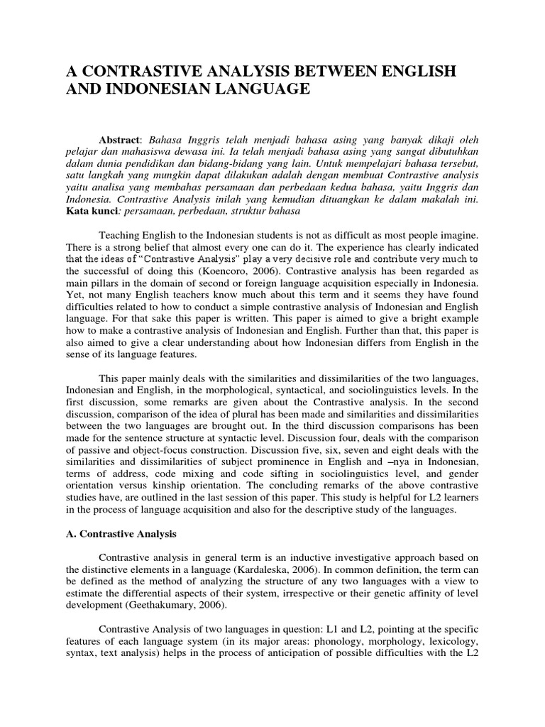 A Contrastive Analysis Between English and Indonesian Language | PDF ...
