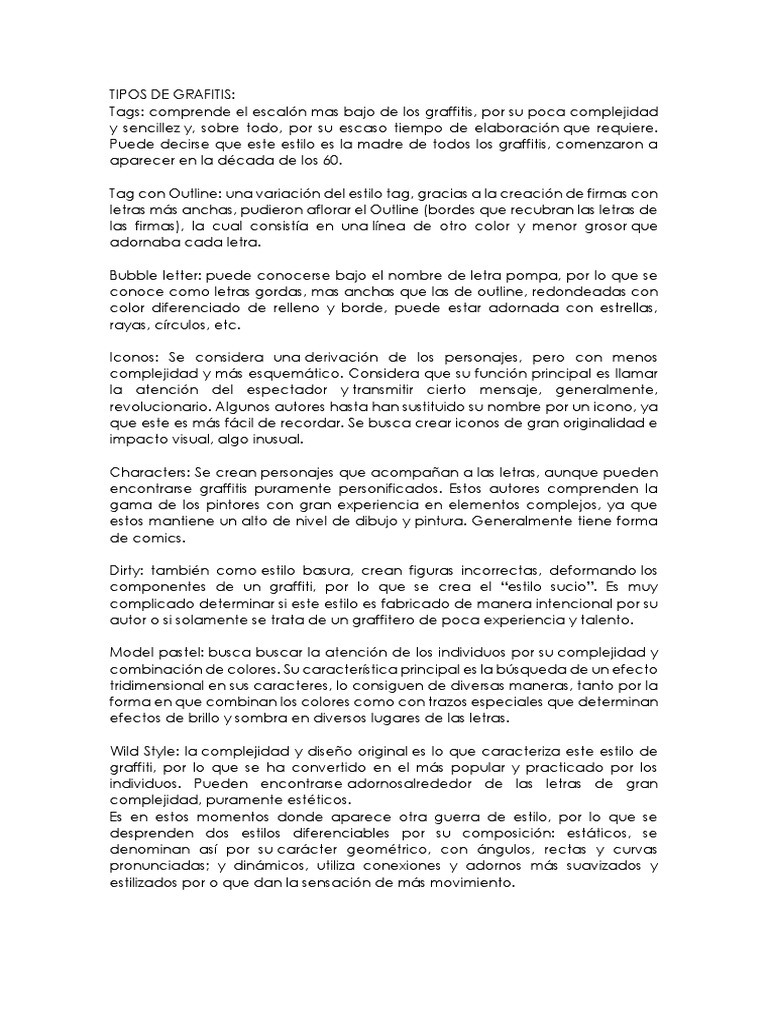 Estilos y Técnicas de Graffiti | PDF | Pintada | Diseño, image size:768x1024