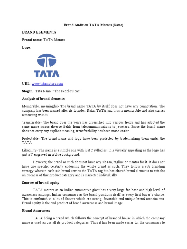 Brand Audit On TATA Motors PDF Brand Advertising