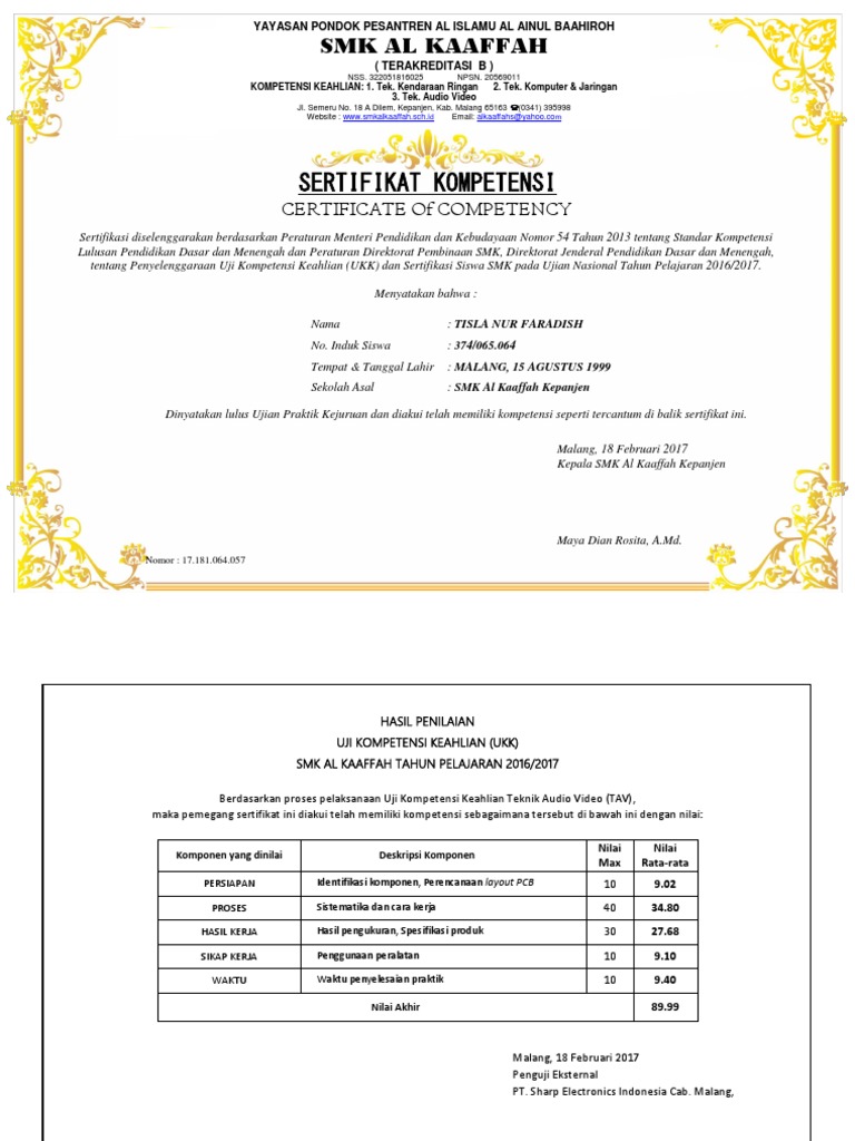 Contoh Sertifikat Ukk