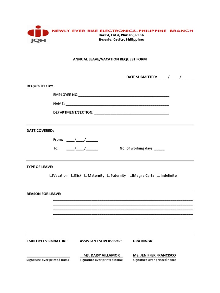 Annual Leave Form Pdf