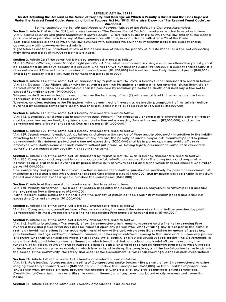 Amendments to Philippine Penal Code | PDF | Forgery | Treason