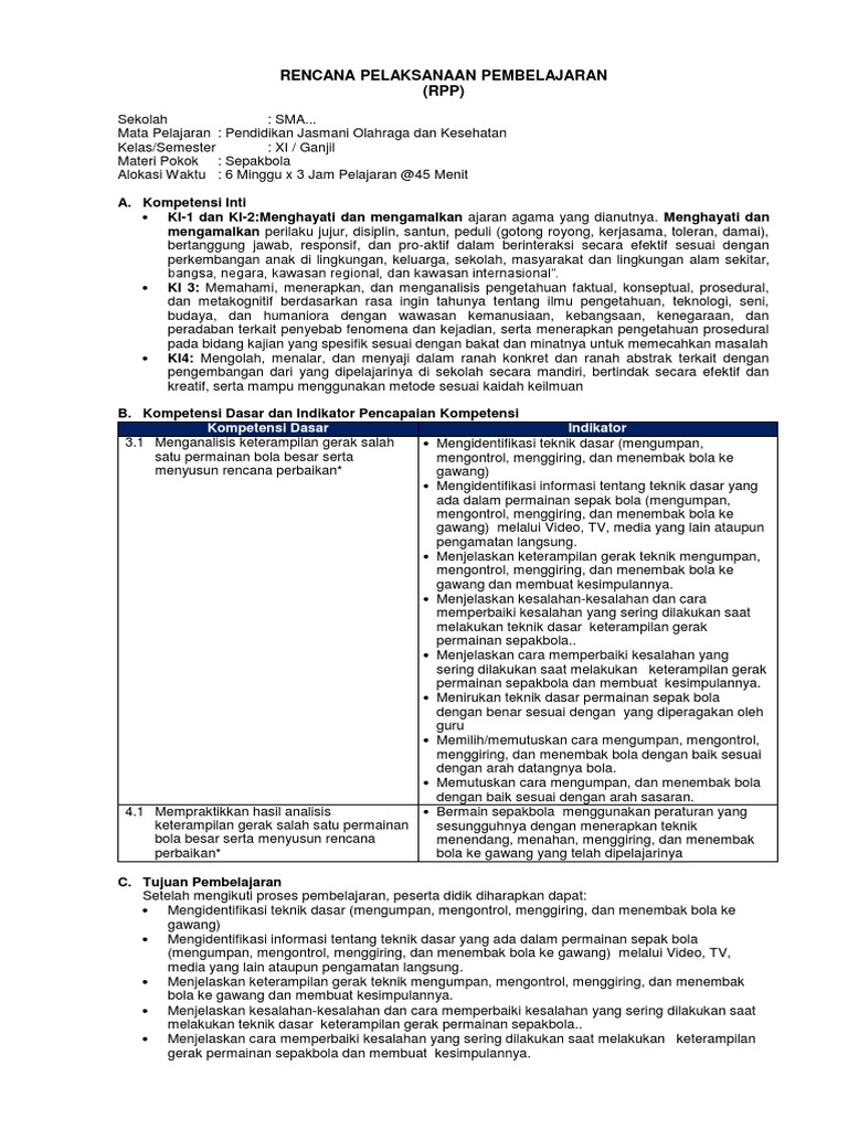 Rencana Pelaksanaan Pembelajaran (RPP) : Kompetensi Dasar Indikator | PDF