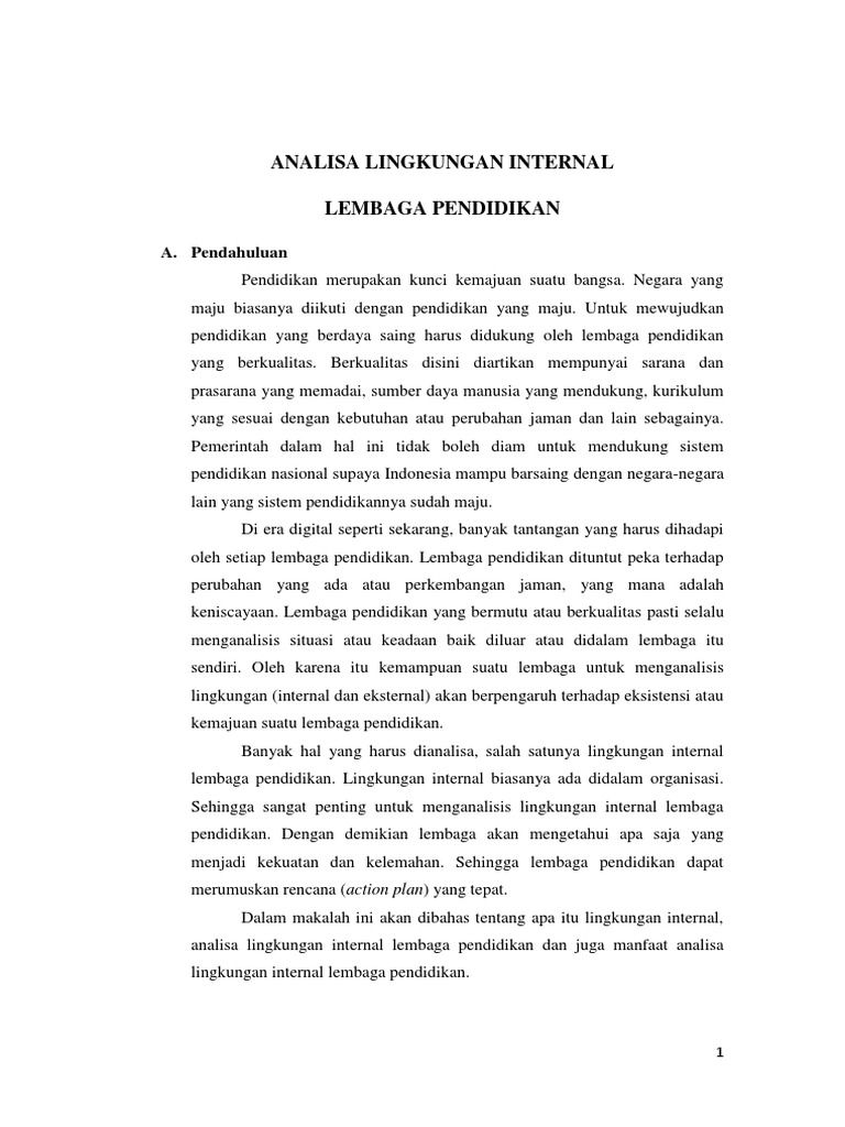 Makalah Analisa Lingkungan Internal Lembaga Pendidikan Pdf