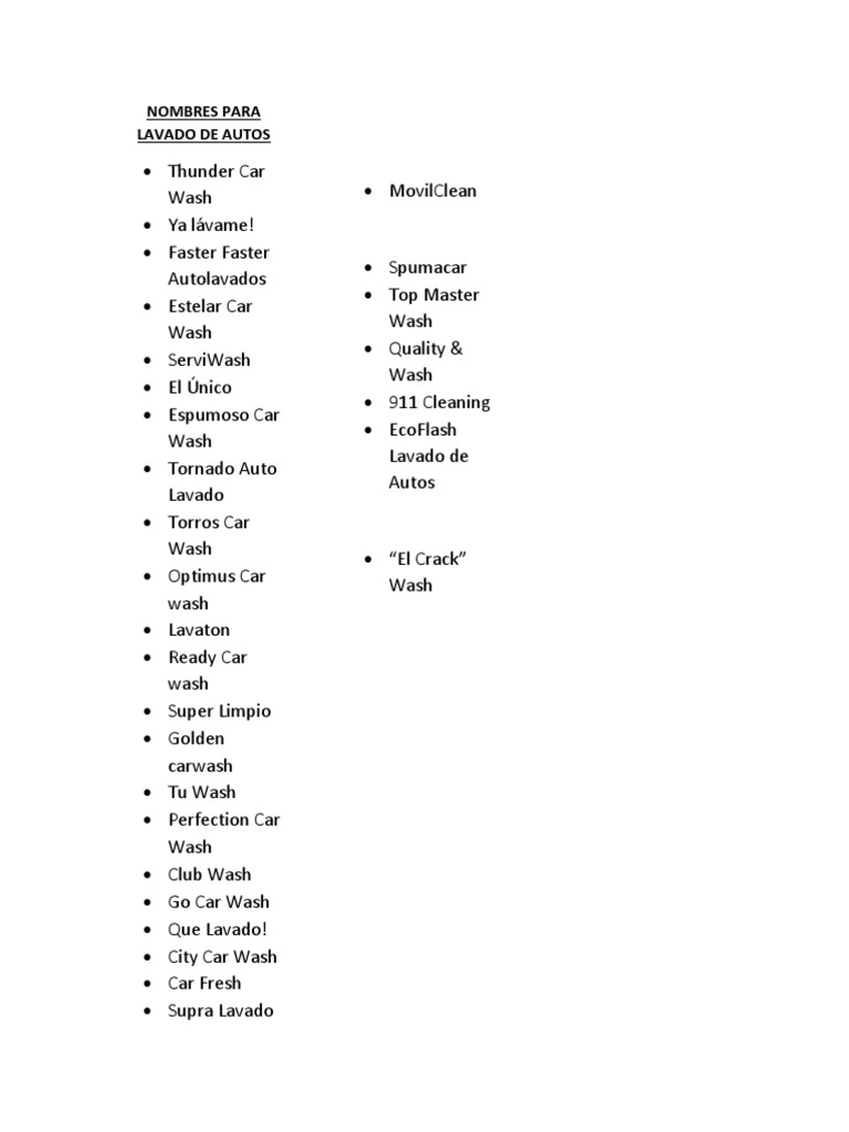 Nombres para Lavado de Autos | PDF