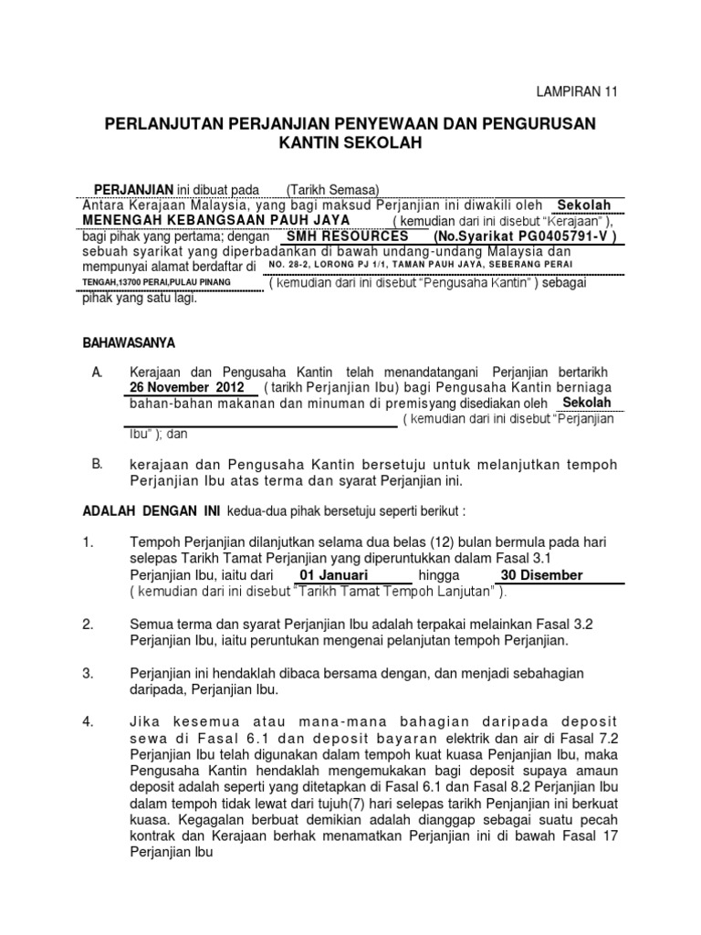 Perlanjutan Kantin Lampiran 11 Pdf